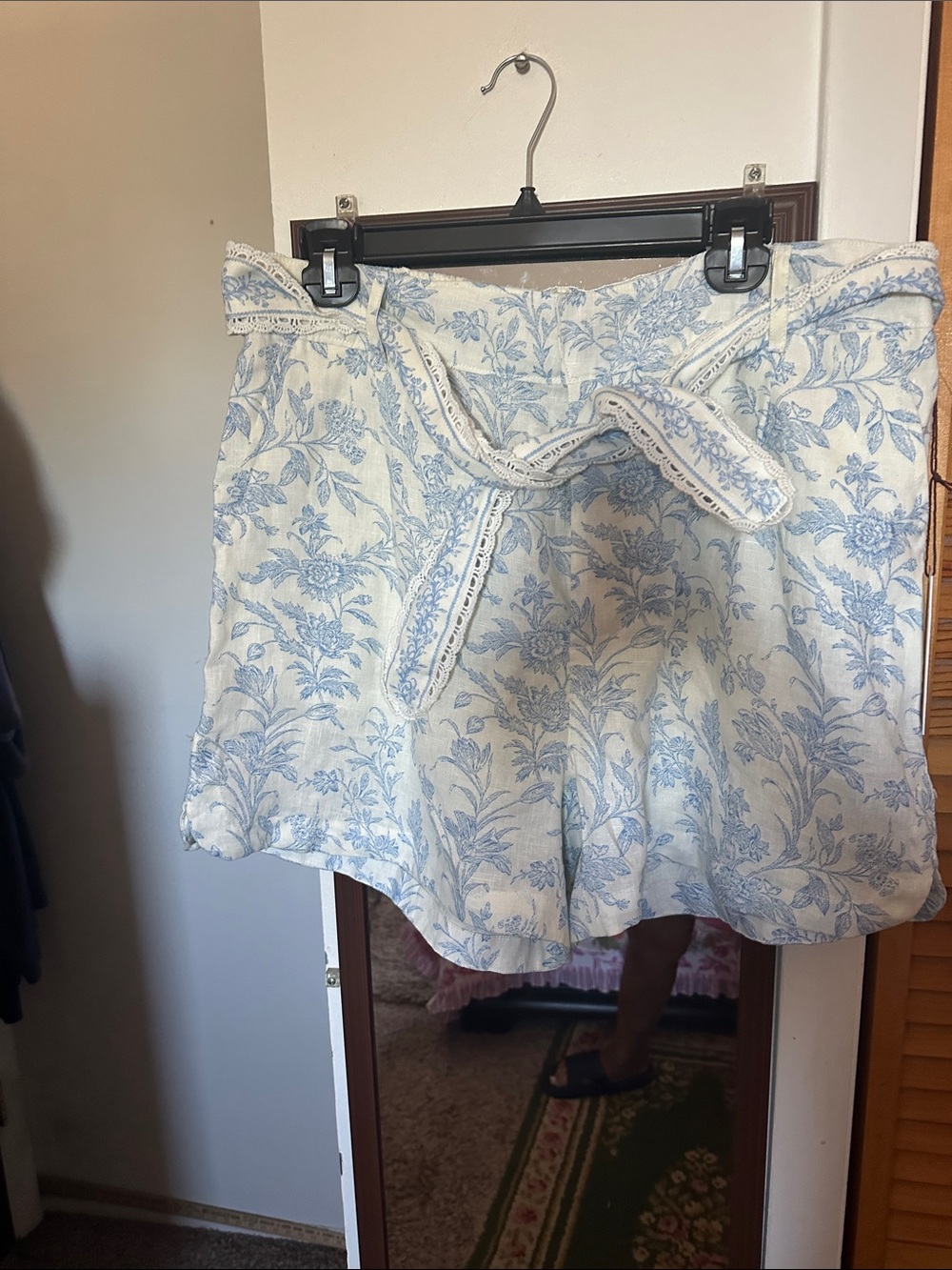 Laura Ashley White and Light Blue Floral Shorts with Tie Waist
